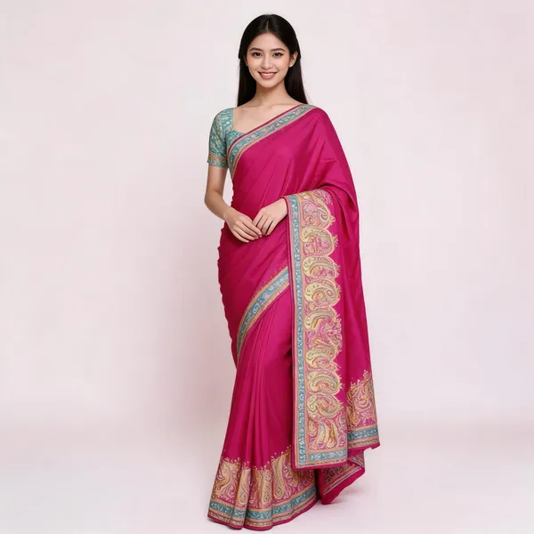 Magenta_Silk_Paisley_Border_Saree_For_Women
