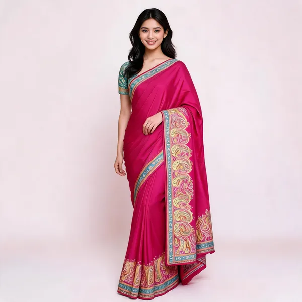 Magenta_Silk_Paisley_Border_Saree_For_Women