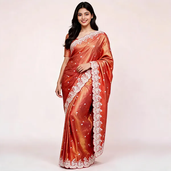 Peach_Silk_Shimmer_Lace_Border_Saree_For_Women