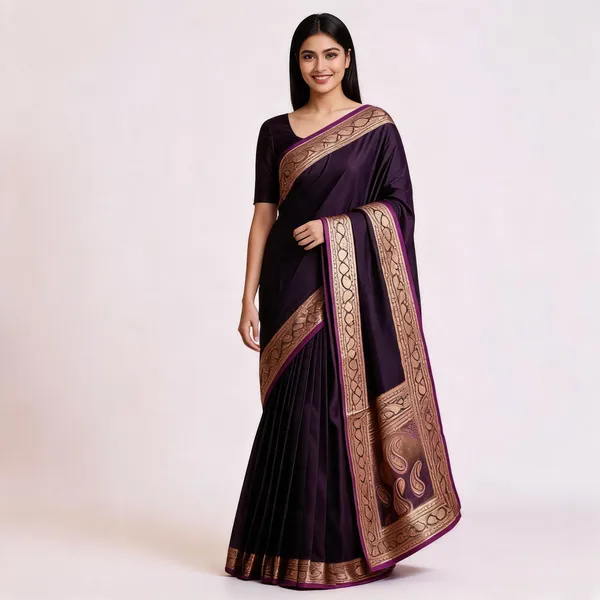 Black_Silk_Woven_Zari_Border_Saree_For_Women