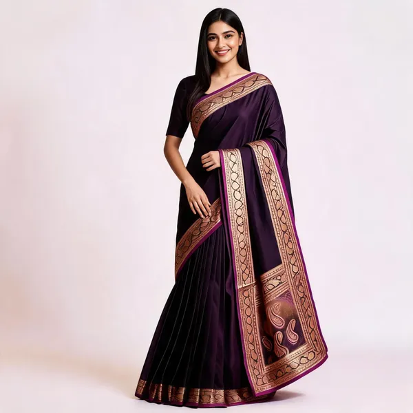 Black_Silk_Woven_Zari_Border_Saree_For_Women