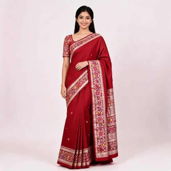 Red_Silk_Woven_Floral_Border_Saree_For_Women