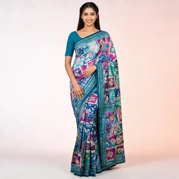 Blue_Silk_Multicolour_Floral_Printed_Saree_For_Women