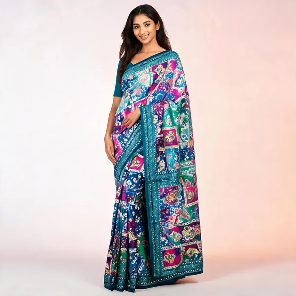 Blue_Silk_Multicolour_Floral_Printed_Saree_For_Women