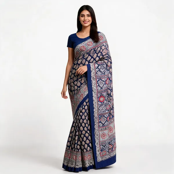 Navy_Blue_Silk_Floral_Printed_Saree_For_Women