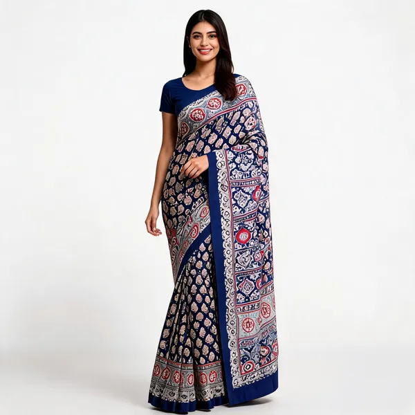 Navy_Blue_Silk_Floral_Printed_Saree_For_Women