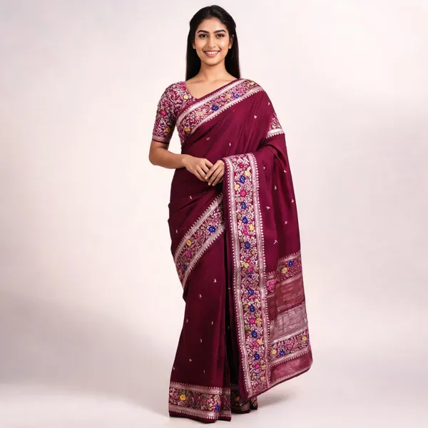 Magenta_Silk_Blend_Woven_Floral_Saree_For_Women