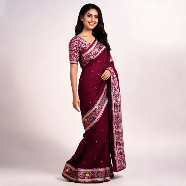 Magenta_Silk_Blend_Woven_Floral_Saree_For_Women