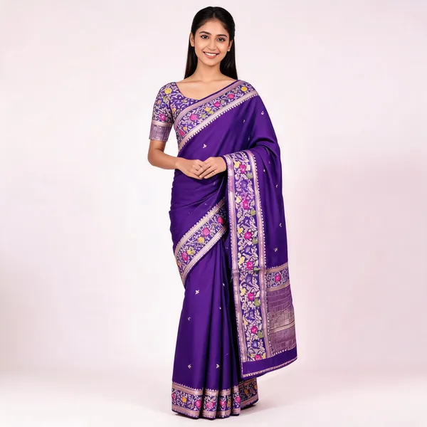 Purple_Silk_Woven_Floral_Border_Saree_For_Women