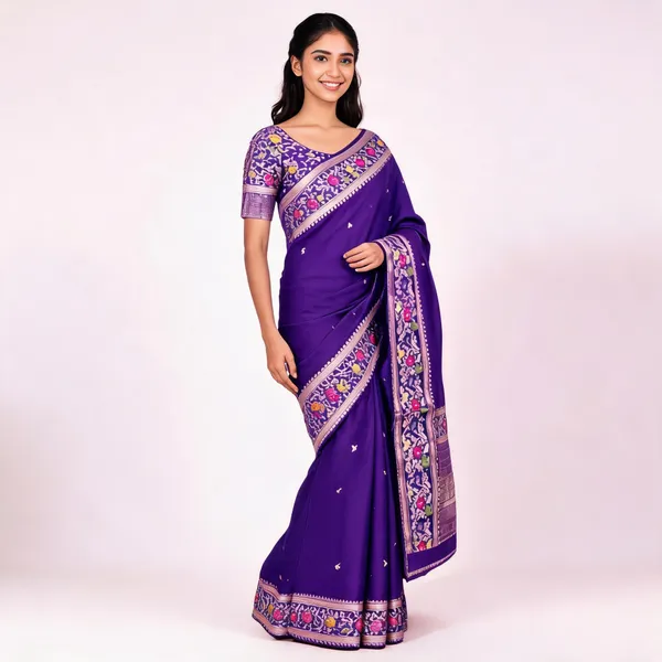 Purple_Silk_Woven_Floral_Border_Saree_For_Women