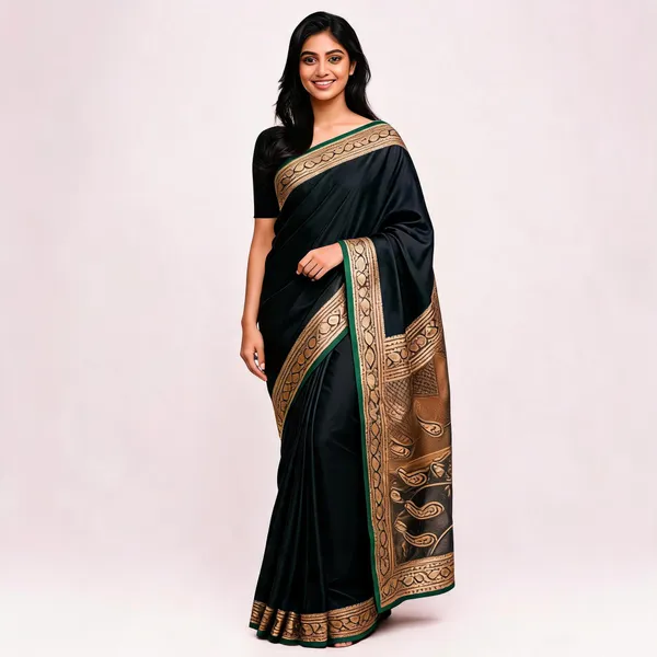 Black_Silk_Embroidered_Zari_Border_Saree_For_Women