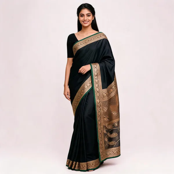 Black_Silk_Embroidered_Zari_Border_Saree_For_Women