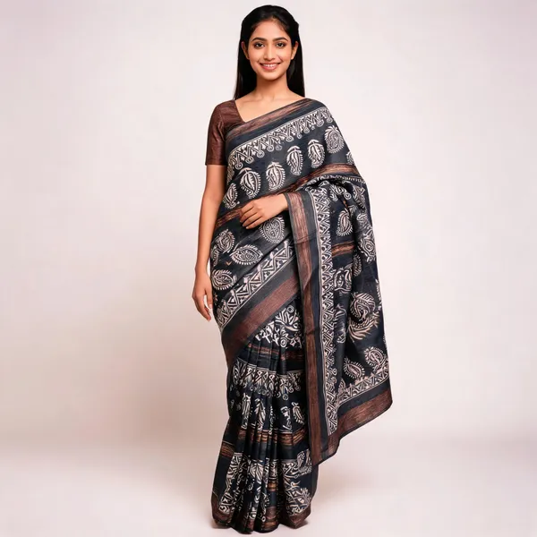 Black_Silk_Paisley_Printed_Saree_For_Women