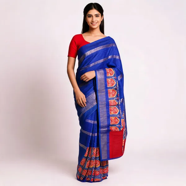 Blue_Silk_Woven_Geometric_Motif_Saree_For_Women