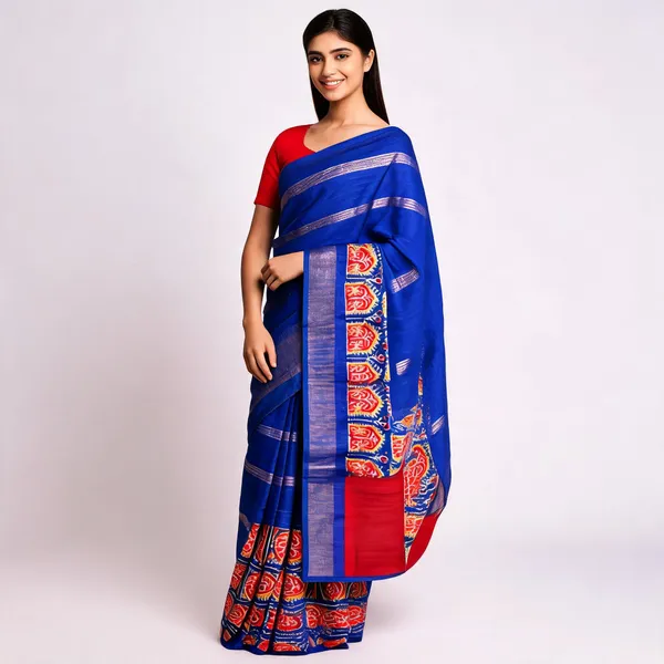 Blue_Silk_Woven_Geometric_Motif_Saree_For_Women