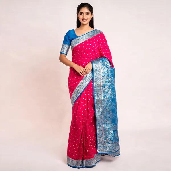 Pink_Silk_Woven_Dot_Motif_Printed_Saree_For_Women