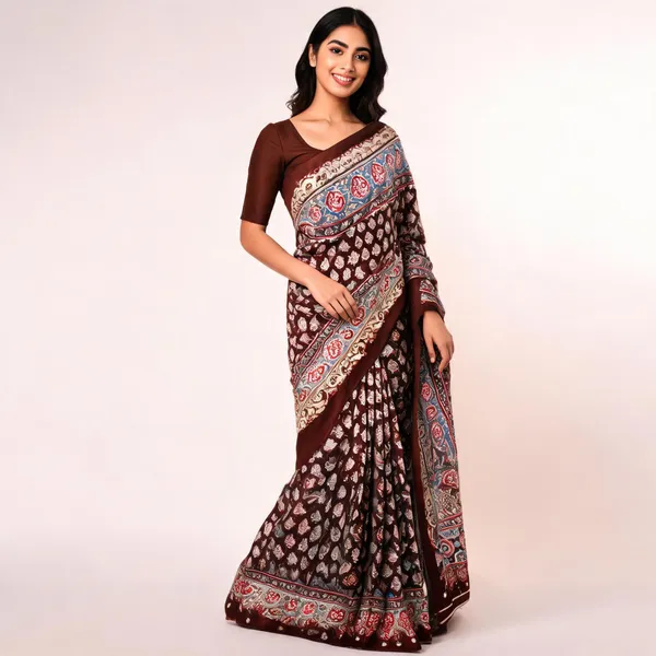Brown_Silk_Paisley_Floral_Printed_Saree_For_Women