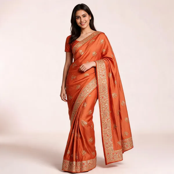 Orange_Silk_Floral_Embroidered_Saree_For_Women