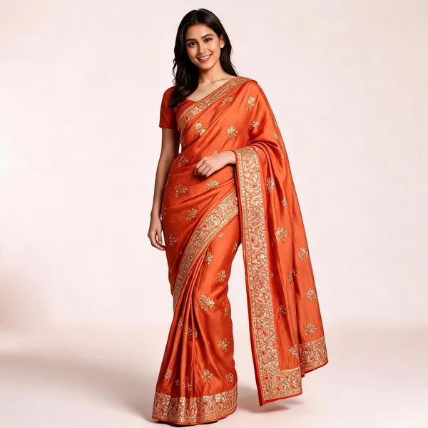 Orange_Silk_Floral_Embroidered_Saree_For_Women