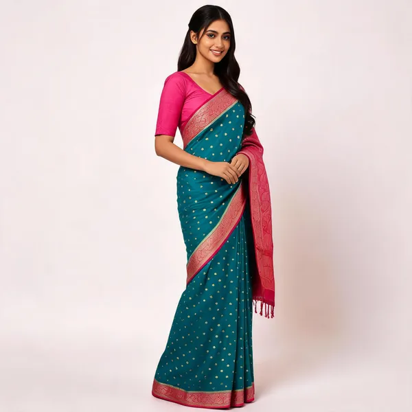 Teal_Silk_Woven_Gold_Motif_Saree_For_Women