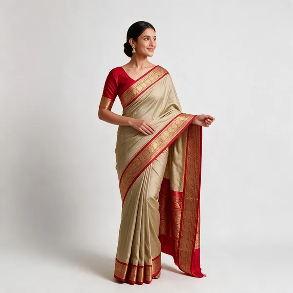 Cream_Silk_Zari_Red_Border_Saree_For_Women