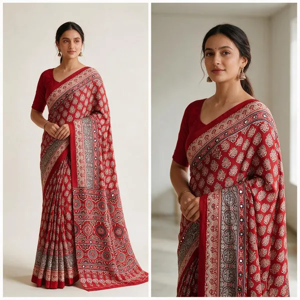 Red_Silk_Paisley_Print_Saree_For_Women