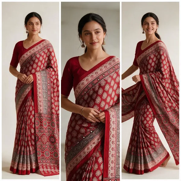 Red_Silk_Paisley_Print_Saree_For_Women