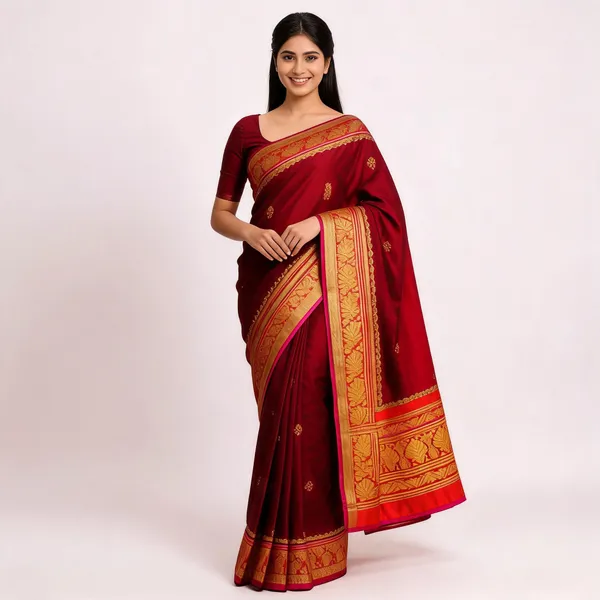 Red_Silk_Gold_Woven_Border_Saree_For_Women