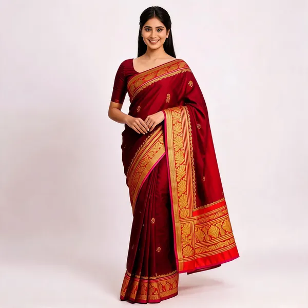 Red_Silk_Gold_Woven_Border_Saree_For_Women