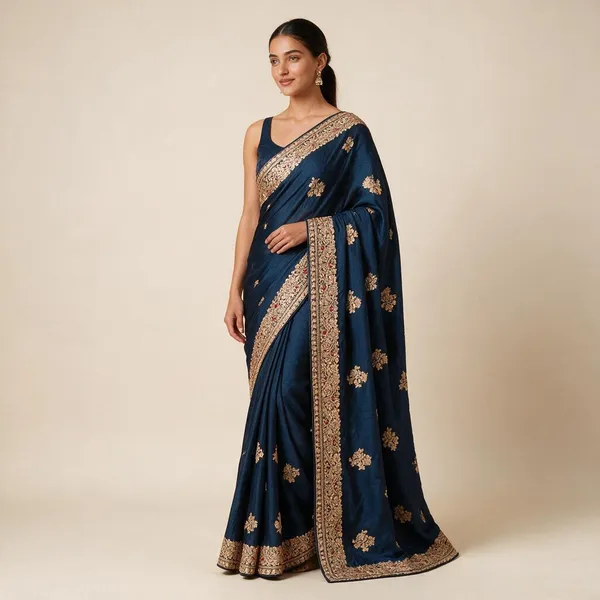 Blue_Silk_Floral_Embroidered_Saree_For_Women