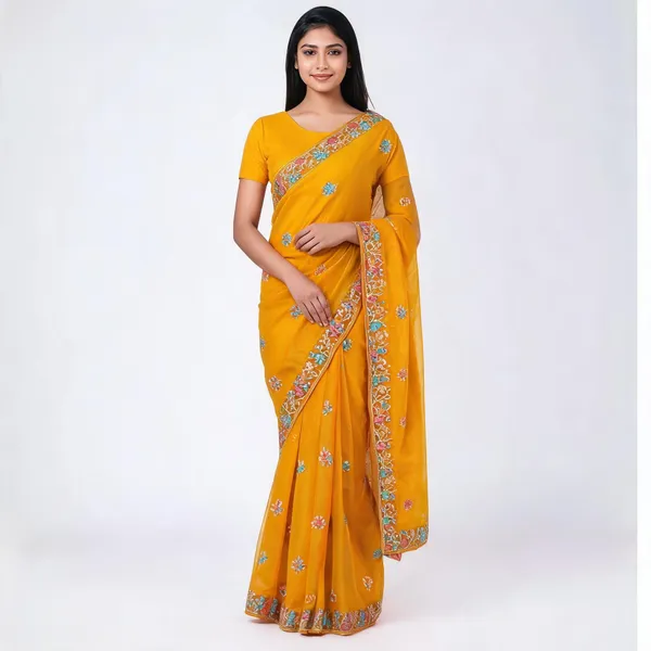 Yellow_Silk_Floral_Embroidered_Saree_For_Women