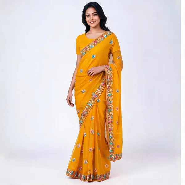 Yellow_Silk_Floral_Embroidered_Saree_For_Women
