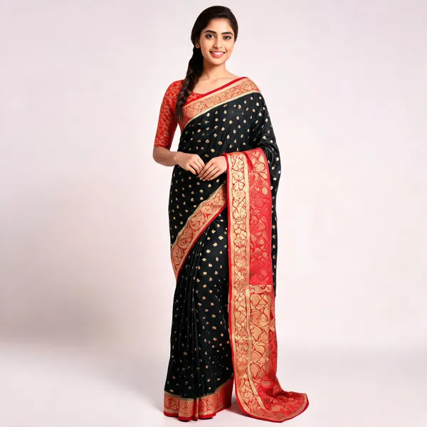 Black_Silk_Gold_Motif_Woven_Border_Saree_For_Women