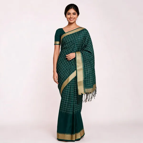 Green_Silk_Checked_Woven_Saree_For_Women