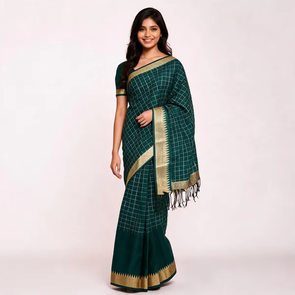 Green_Silk_Checked_Woven_Saree_For_Women