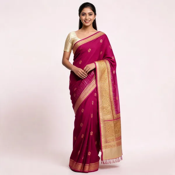 Magenta_Silk_Zari_Border_Floral_Motif_Saree_For_Women