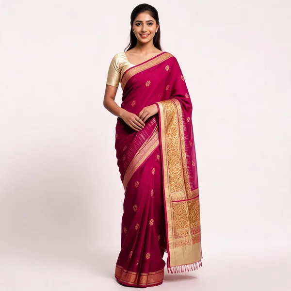 Magenta_Silk_Zari_Border_Floral_Motif_Saree_For_Women