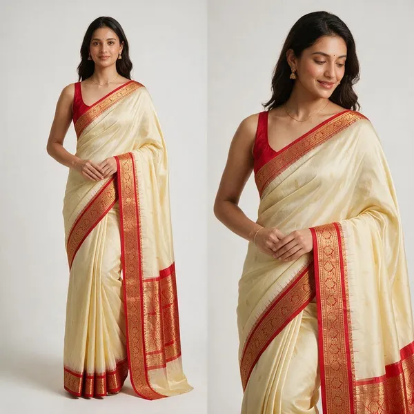 Cream_Silk_Woven_Red_Gold_Border_Saree_For_Women
