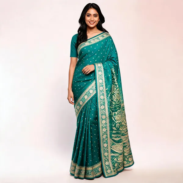 Teal_Silk_Woven_Motif_Saree_For_Women