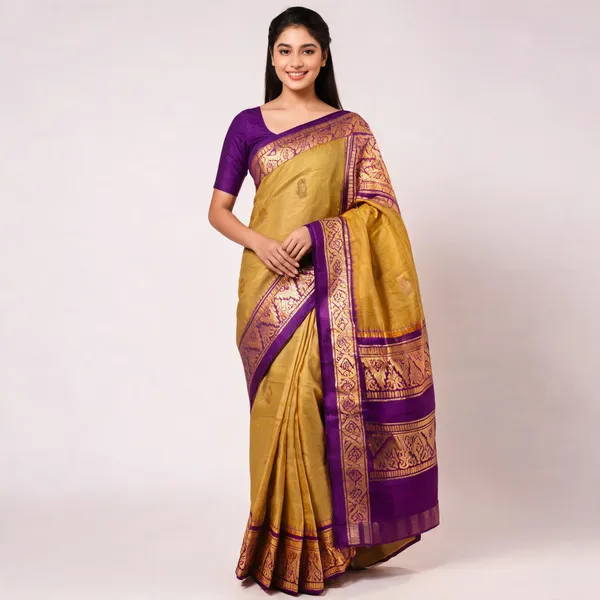 Yellow_Silk_Zari_Purple_Border_Saree_For_Women