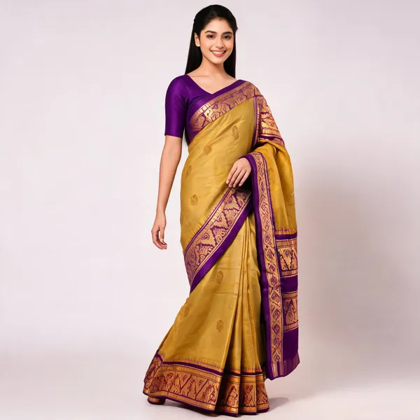 Yellow_Silk_Zari_Purple_Border_Saree_For_Women