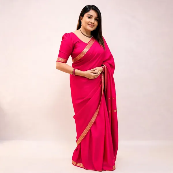 Pink_Silk_Solid_Zari_Border_Saree_For_Women