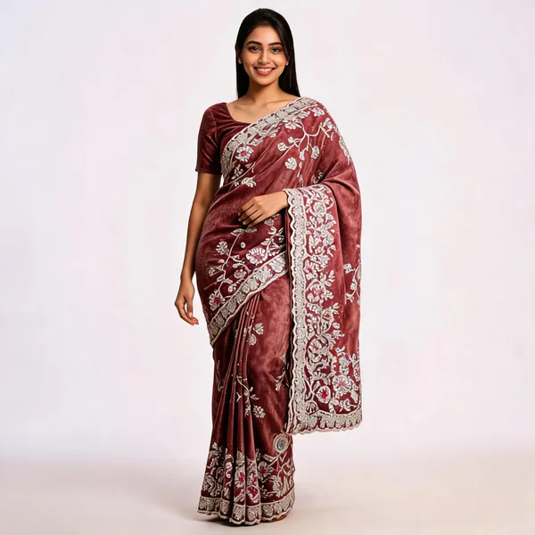 Maroon_Silk_Floral_Embroidered_Saree_For_Women
