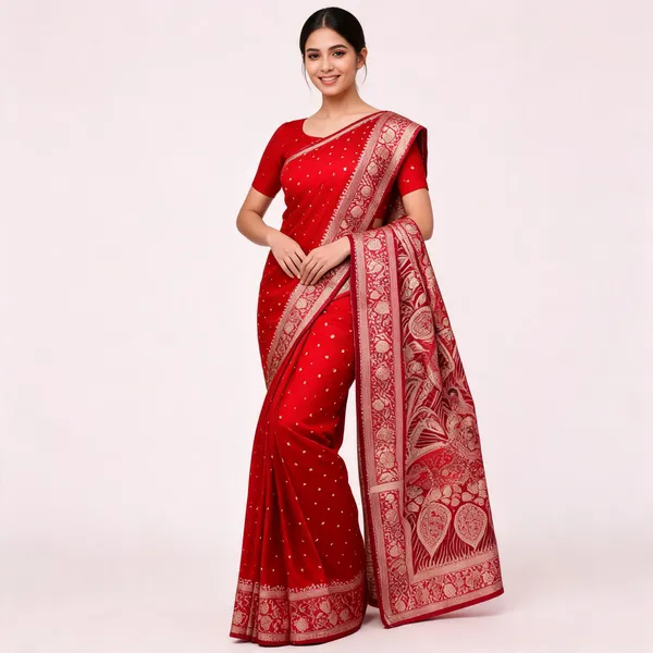 Red_Silk_Woven_Buti_Motif_Saree_For_Women