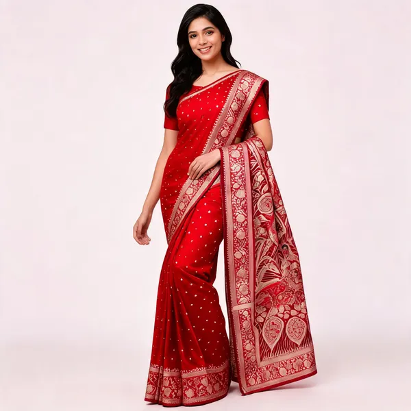 Red_Silk_Woven_Buti_Motif_Saree_For_Women