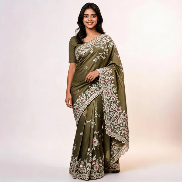 Olive_Silk_Floral_Embroidered_Saree_For_Women