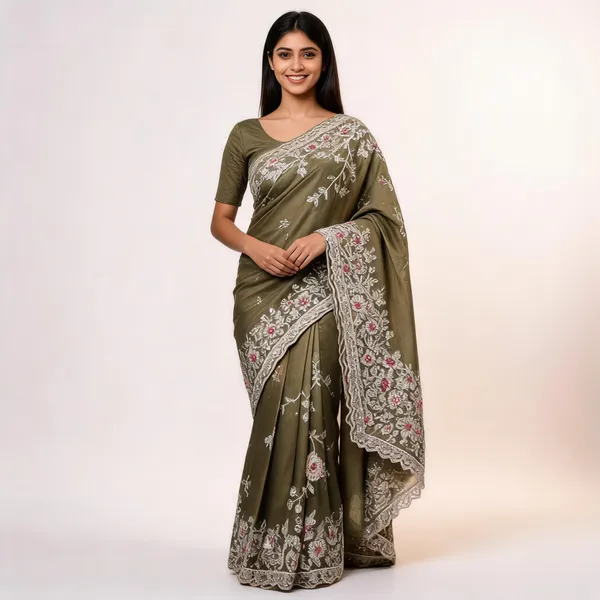 Olive_Silk_Floral_Embroidered_Saree_For_Women