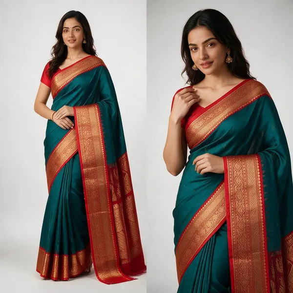 Red_&_Teal_Silk_Zari_Woven_Saree_For_Women