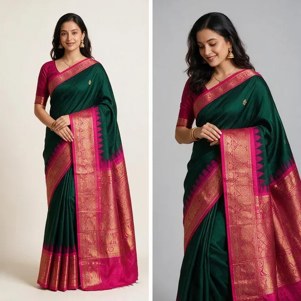 Teal_&_Pink_Silk_Woven_Saree_For_Women
