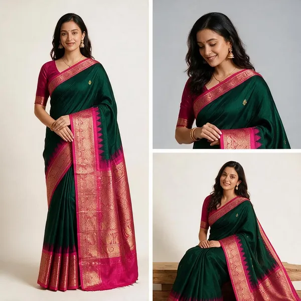 Teal_&_Pink_Silk_Woven_Saree_For_Women